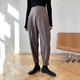 Black Casual High Waist Button Fly Pleated Trousers Loose Pencil Pants Women Fashion Spring Autumn 2F0501 210510