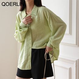 Green Shirt Women Early Spring Drape Single-Breasted Loose Casual Black Texture Female Plus Size Streetwear 210601