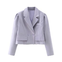 BLSQR Double Breasted Women Blazer Coat Autumn Casual Office Ladies Outwear Streetwear Female Violet Jacket 210430