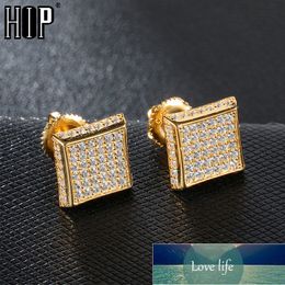 copper prices UK - Hip HOP CZ Zircon Square Bling Iced Out Micro Full Paved Rhinestone Stud Earring Gold Copper Earrings For Men Jewelry Factory price expert design Quality Latest Style