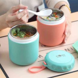 430ml Food Thermal Jar Insulated Soup Thermos Containers Stainless Steel Lunch Box Drinking Cup With Spoon For School Student 210913