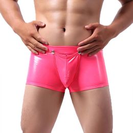 Mens Luxury Underwear Leather Button Open Crotch Boxer Shorts Jock Strap BuLatex Boxershorts Bugle Pouch Gay Panties 2XL Underpants Briefs Drawers Kecks Thong QGGD