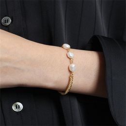 925 Sterling Silver Double Layer Bracelet Link Chain Simple Micro CZ Zircon Irregular Freshwater Pearl Adjustable Handmade Bracelets Gift for Women