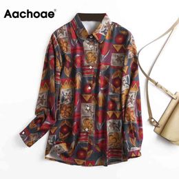 Women Vintage Print Blouse Long Sleeve Lady Office Shirts Turn Down Collar Elegant Ladies Tunic Tops Blusas Mujer 210413