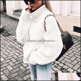 Womens Sweaters Clothing Apparel Plus Size Knitted White Turtleneck Sweater Women Autumn Winter Solid Batwing Sleeve Fluffy Jumper Ladies Kn