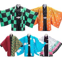 Demon Slayer Kimetsu No Yaiba Kamado Tanjirou Cosplay Cloak Kimono Haori Costume Halloween Anime Costumes Cape Y0903