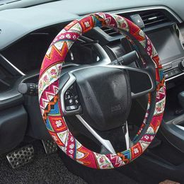Bohemian Style Flax Car Steering Wheel Cover Volant Faux Leather Anti-slip Covers Auto Accessories for Steering Wheel 37-38cm