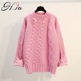 H.SA Winter Knit Sweaters and Jumpers for Women Oversized Pullovers Yellow Pink Outwear Korean Long Knitted Tops Female 210417