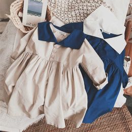 Girls England College Style Dress Autumn New Children's Sailor Collar Long-Sleeve Casual Princess Dresses WTA36 Q0716
