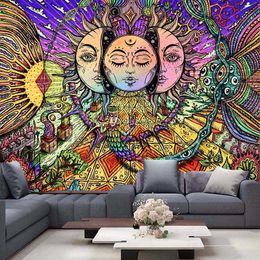 Psychedelic sun Tapestry Art Mandala Wall Hanging Macrame hippie Tapestries for Living Room Home Dorm Decor 210609