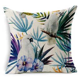 Cushion/Decorative Pillow Hand Painted Tropical Flower Leaves Tree Linen Cushion Cover Flowers Floral Covers For Sofa Chair Housse De Coussi
