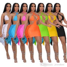 Designer Bodycon Dress For Women 2022 Summer Sexy Womens Clothings Chest Wrapping Backless Hollowed Out Tassel Skirt