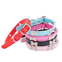 Dog Collars & Leashes Bling Rhinestone Heart Charm Collar For Dogs Cat Small Adjustable Pu Leather Pet Puppy Necklace Product