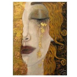 Golden Tears by Gustav Klimt Oil Painting Reproduction Abstract Canvas Art Pictures for Living Room Wall, Hotel, Office,Hallway,Home Decor,Hand Painted,Vertical