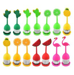 Food Grade Tea Infusers Tools for Loose Tea Reusable Silicone Handle Stainless Steel Strainer Drip Tray Included Teas Filter SN3402