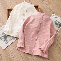 Baby Leaf Basic Shirt Spring Autumn New Kid's Clothes Toddler Child Solid Colour Princess Knitted Pullover Tops For Girls 210414
