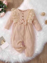 Baby Ruffle Trim Bow Front Half Button Jumpsuit SHE