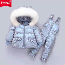 Toddler Kids Down Jacket Suit Baby Girl Coat+Jumpsuit Clothing Set Thickened 1-4 Years Children Clothes Russian Winter Puffer 211222
