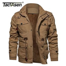 TACVASEN Military Thicken Fleece Jacket Mens Winter Casual Hooded Jacket Coat Pilot Cargo Cotton Jackets Windbreaker Parka Man 211217