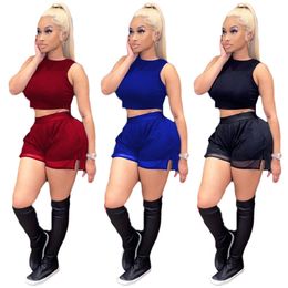 New Plus size 2XL Summer outfits Women jogger suits black tracksuits sleeveless tank top+mesh shorts two piece set sportswear casual letters joggers 4895