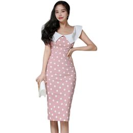 Summer pink tight dress korean ladies Sexy off shoulder nightclub Midi Party Dresses for women 210602