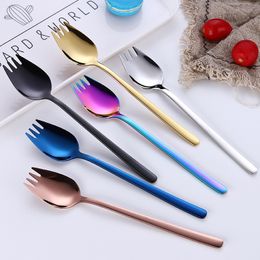 Multifuntional Spork 2 in 1 Silverware Fork Spoon Coloured Stainless Steel 304 Gold Fork Noodle Eating DH5765