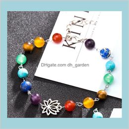 Charm Drop Delivery 2021 Lotus Colorful Bracelet Anklets 7 Reiki Chakra Healing Balance Energy Beads Bracelets Men Women Fashion Yoga Jewelry