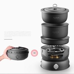 Outdoor Camping Stoves Pot Portable Kitchenware Set Hiking Picnic Cooking Utensil Bowl Pan Alcohol Stove