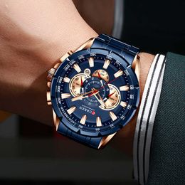 CURREN Causal Sport Chronograph Men's Watch Stainless Steel Band Wristwatch Big Dial Quartz Watches with Luminous Pointers 210527