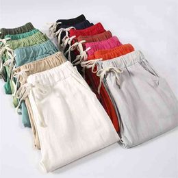 Candy Colours Summer Pants Women Lace Up Pantalon Femme Cotton Linen Sweatpants Casual Harem Ladies Trousers C5212 210925