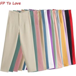 FP To Love Za Woman Designed Solid Trousers Suits Spring Autumn Office Lady Full Length High Waisted Zipper Beige Pants 211115