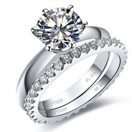Classic Set Authorized 1Ct 6.5mm D-Color Moissanite Platinum 950 Rings for Women White Gold Jewelry