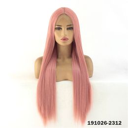 Pink Synthetic Lacefrontal Wig Simulation Human Hair Lace Front Wigs 12~26 inches Long Silky Straight Pelucas 191026-2312