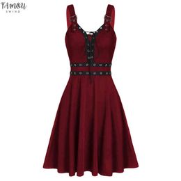 Gothic Womens Dress Summer Sleeveless Backless A-Line Sexy Punk Rock Lace Up Fit And Flare Long Tunic Top Female