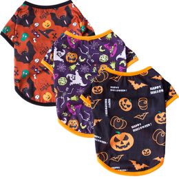 Dog Apparel All Saints' Day Pup Shirts Printed Puppy Pet Shirt Cute Dogggy Clothing Halloween Costume for Small Dogs Cosplay Pets Clothes Magic Hat Pumpkin Heads A85