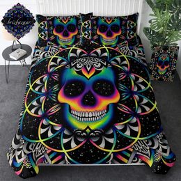 Chaos By Brizbazaar Bedding Set Queen Colourful Skull Duvet Cover Galaxy Mandala Gothic Bed 3-Piece Universe Cool Bedclothes 210615