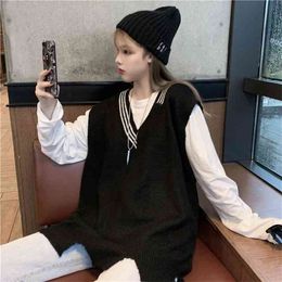 Spring and autumn style Korean loose bottoming shirt knitted sweater v-neck vest 210427