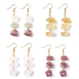 Irregular Natural Crystal Stone Handmade Gold Plated Earrings Dangle Party Club Decor Energy Jewellery For Women Girl