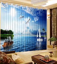 Custom 3D Curtain Sea view The Bedroom Living Room Silk Blackout Drapes Kitchen Window Curtains