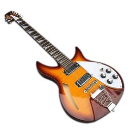 Factory Outlet-6 Strings Brown Semi-hollow Electric Guitar with Flame Maple Veneer,Rosewood Fretboard