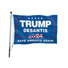 Trump Desantis 2024 Save America Again 3x5ft Flags 100D Polyester Banners Indoor Outdoor Vivid Colour High Quality With Two Brass Grommets