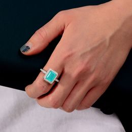 Square 3ct Paraiba Tourmaline Diamond Ring 100% Real 925 sterling Silver Engagement Wedding Band Rings For Women Party Jewelry