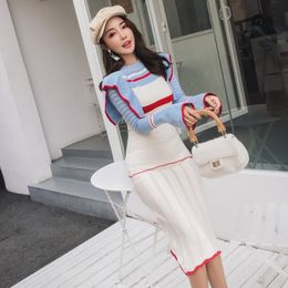 Spring Female Casual Vestidos Bodycon Contrast Design Knitted Dress Korean Lady Sweet Cute Clothing 2105202615