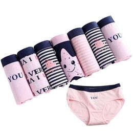 7Pcs/Set Underwear Women's Cotton Pantys Sexy Panties Comfort Printed Woman Briefs Ladies Underpants Fashion Girls Lingerie 211021