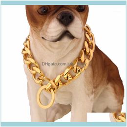 Chains Necklaces & Pendants Jewelrychains Gold Tone Stainless Steel Training Dog Collar 19Mm Wide Fancy Slip Chain For Large Dogs Pitbull Do