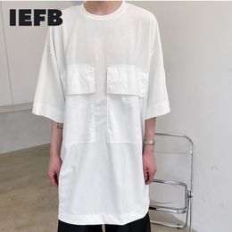 IEFB Men's Summer Long Clothing Big Pocket Design Round Neck Short Sleeve Black White Tee Tops Loose Big Side T-shirts 9Y7026 210524