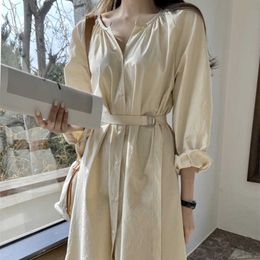 Mozuleva Women's Spring Summer Shirt Dresses Elegant Oversize Lace Up Cotton and Linen Split White Long Dress 210706