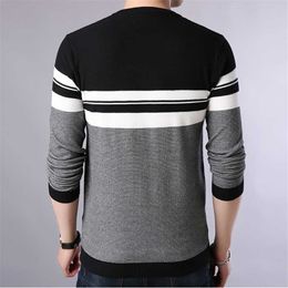 BROWON Brand 2021 Autumn Sweater Men O-neck Striped Knittwear Slim Sweaters Male Long Sleeve Social Business Clothes Y0907