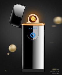 Colorful Smoking USB Zinc Alloy Cyclic Charging Lighter Windproof Travel Portable Fingerprint Induction Dry Herb Tobacco Cigarette Bong Holder Lighters DHL Free