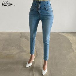 Fashion Pencil Pants High Waist Skinny Jeans Woman Casual Slim Single-breasted for Women Bodycon Long Trousers 10590 210508